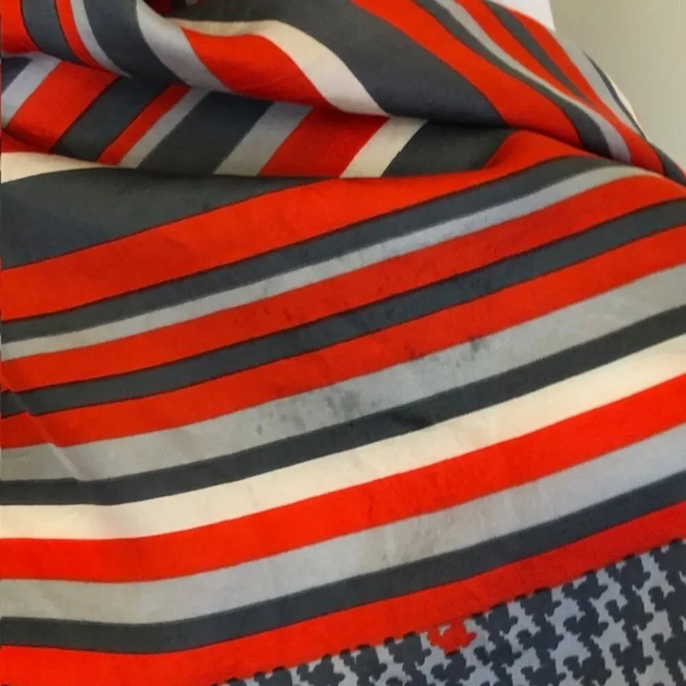ECHO Silk Gray Red Square Scarf Vintage